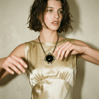 Royal Gold, Black and Brass Vintage Statement Necklace - Necklace