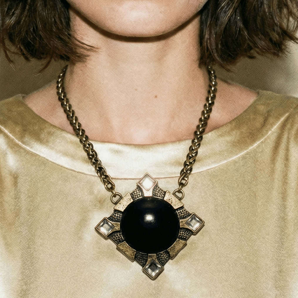 Royal Gold, Black and Brass Vintage Statement Necklace - Necklace