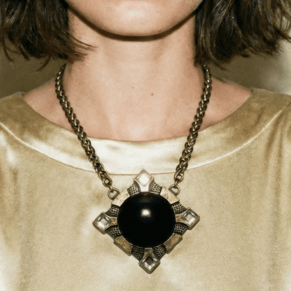 Royal Gold, Black and Brass Vintage Statement Necklace - Necklace