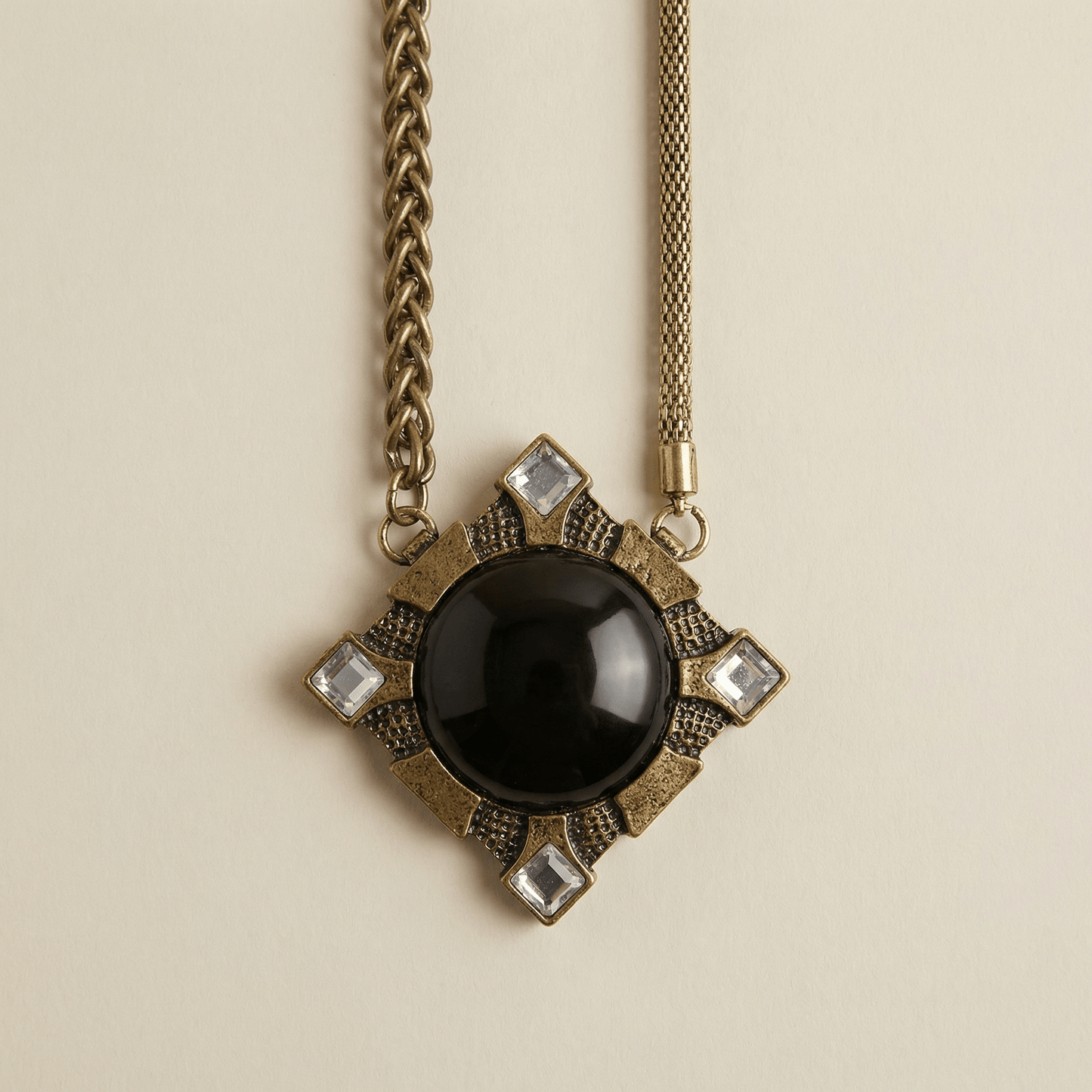 Royal Gold, Black and Brass Vintage Statement Necklace - Necklace