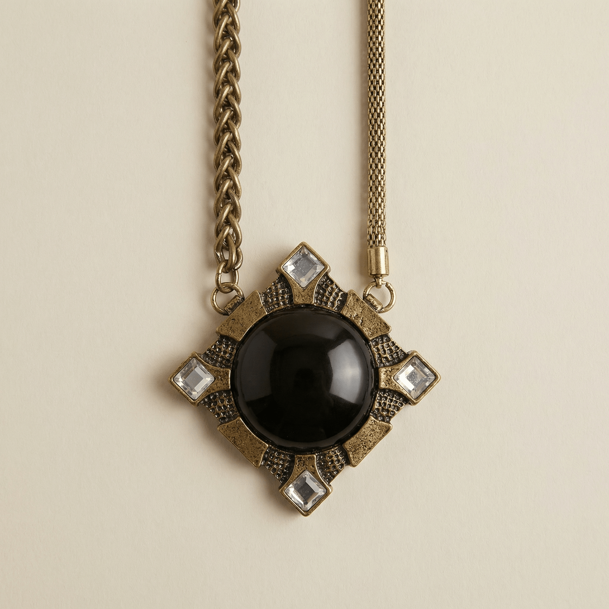 Royal Gold, Black and Brass Vintage Statement Necklace - Necklace