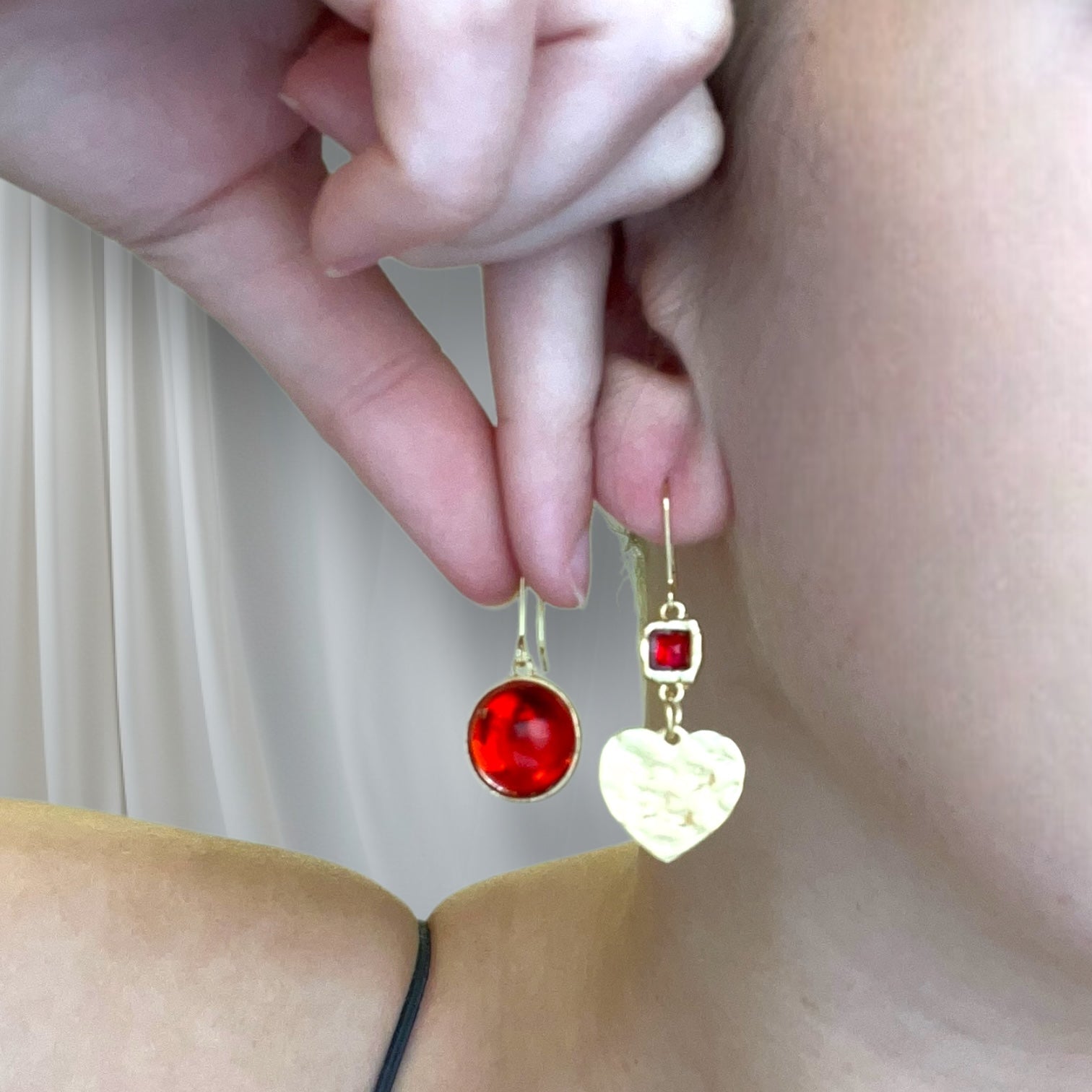 Ruby Red and Gold Earrings-earrings
