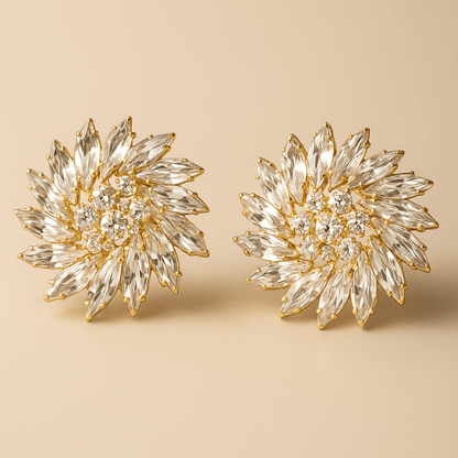 Show Stopper Rhinestone and Gold Clip On Earrings - earrings