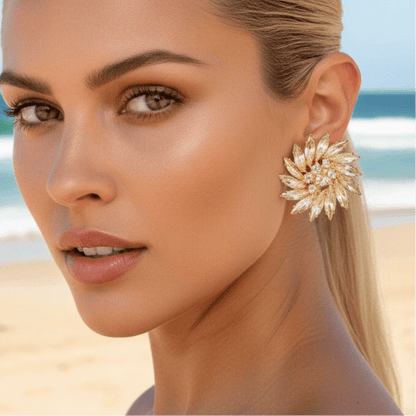 Show Stopper Rhinestone and Gold Clip On Earrings - earrings