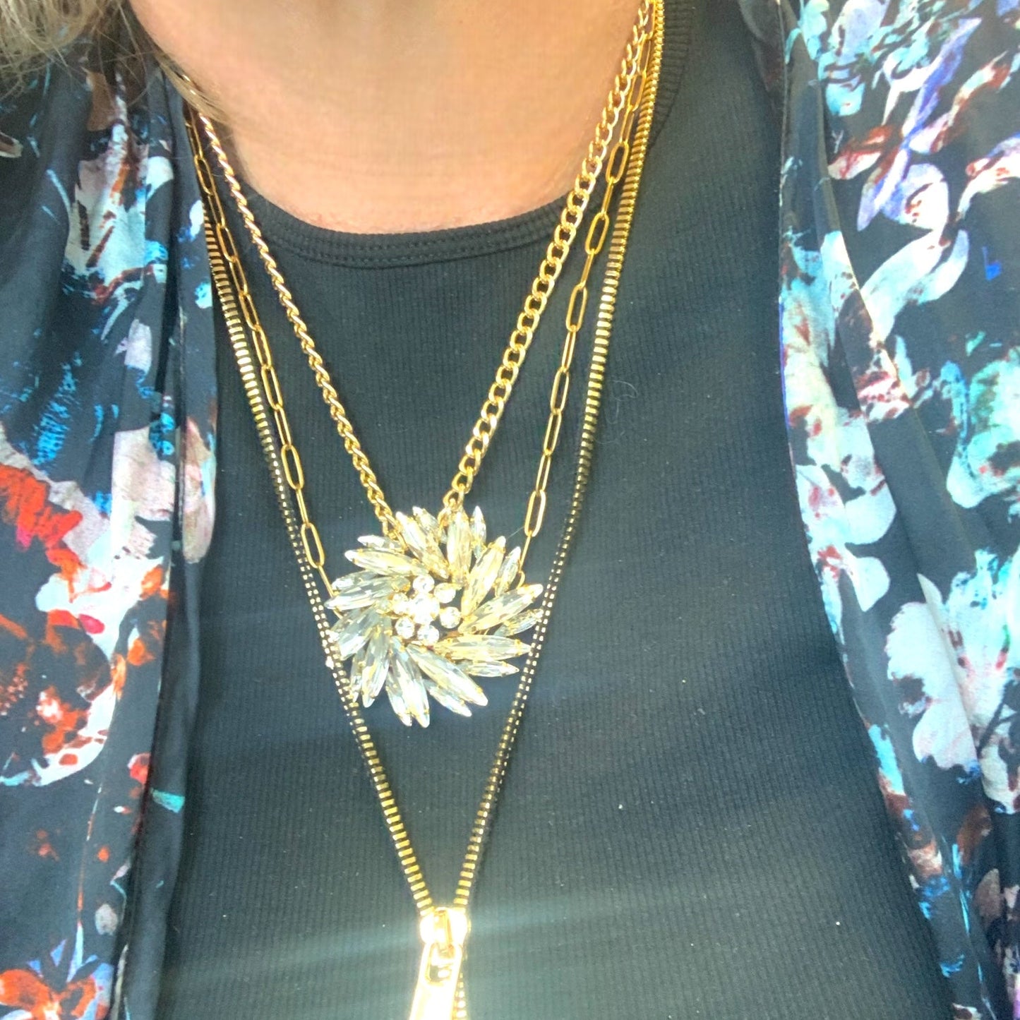 Show Stopper Rhinestone and Gold Statement Necklace-Necklace