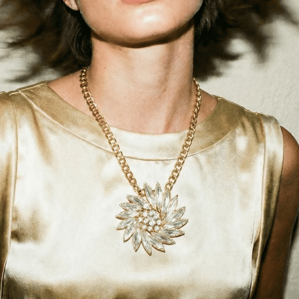 Show Stopper Rhinestone and Gold Statement Necklace - Necklace