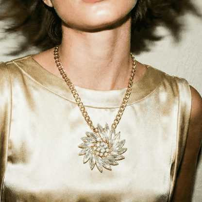 Show Stopper Rhinestone and Gold Statement Necklace - Necklace