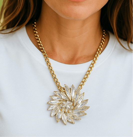 Show Stopper Rhinestone and Gold Statement Necklace - Necklace