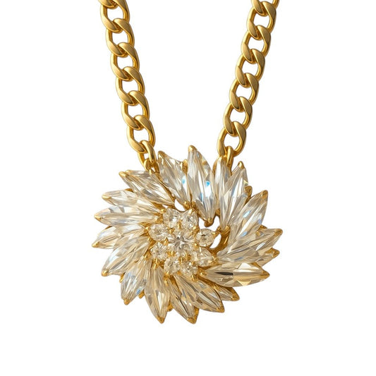 Show Stopper Rhinestone and Gold Statement Necklace - Necklace