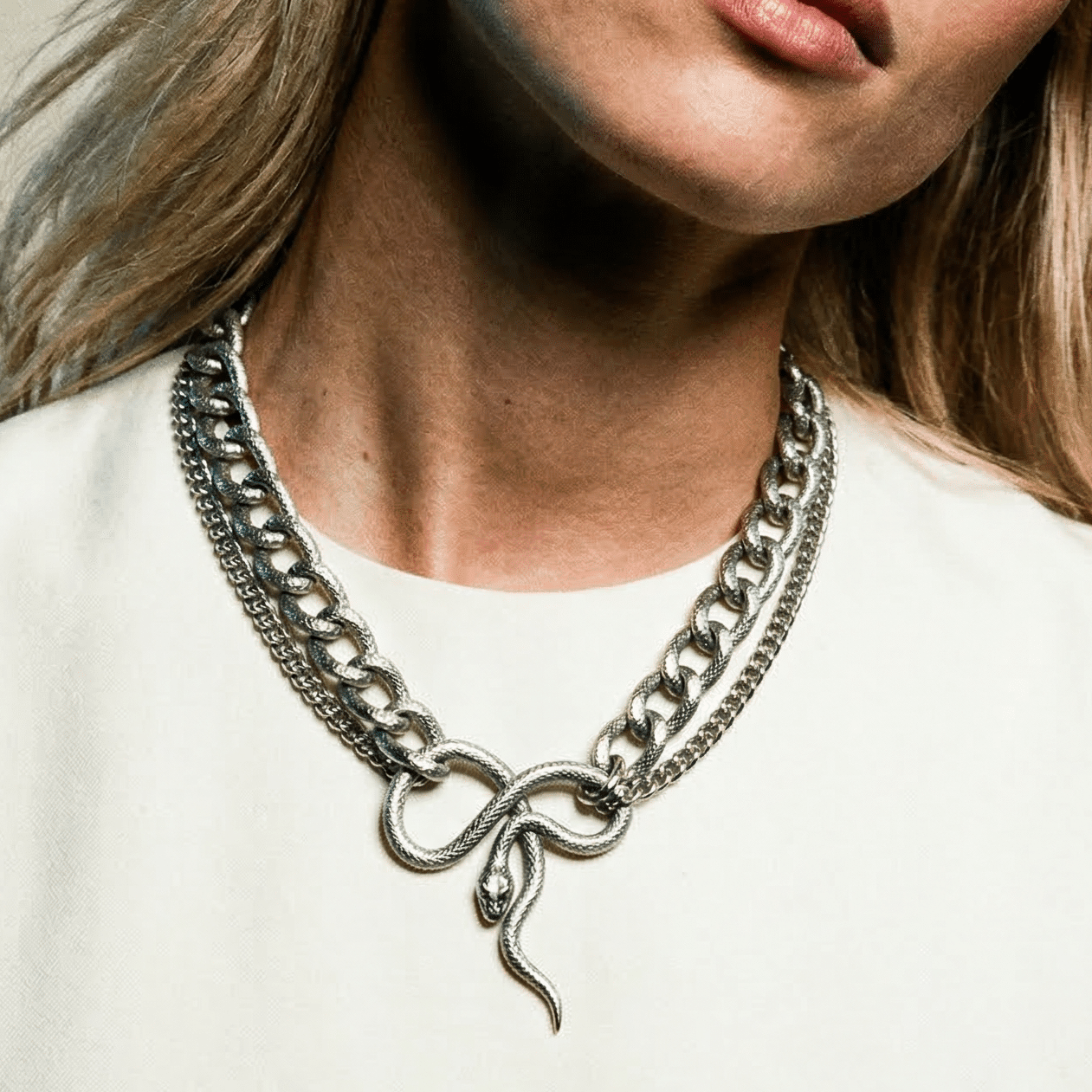 Silver Snake Bespoke Vintage Necklace - 