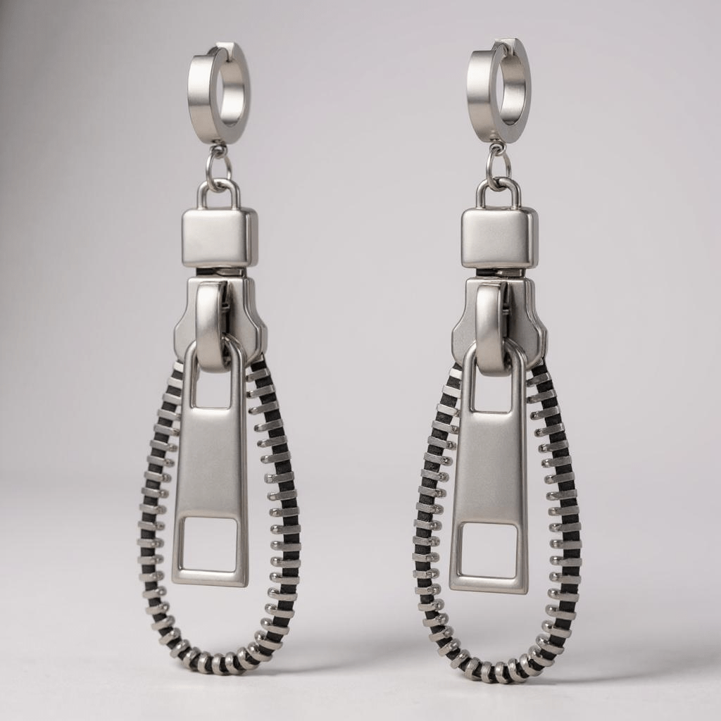 Silver Zip Earrings - earrings