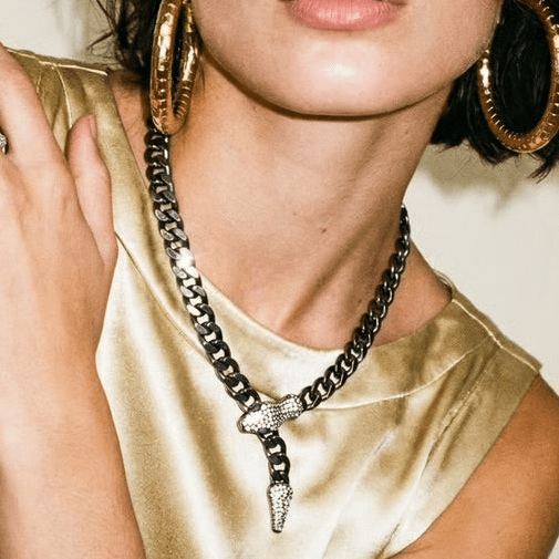 Snake Charmer Gunmetal Chain Statement Necklace - Necklace
