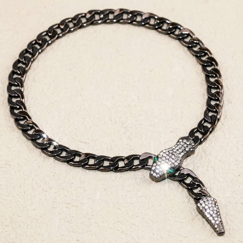 Snake Charmer Gunmetal Chain Statement Necklace - Necklace