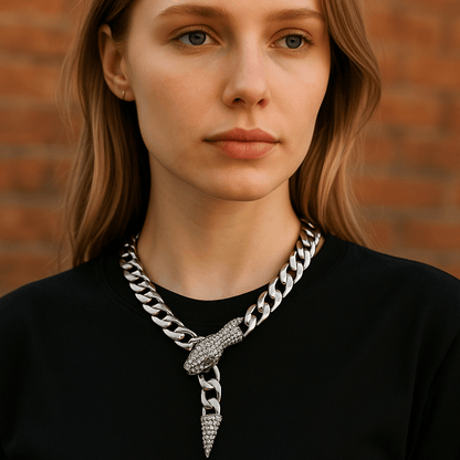 Snake Charmer Silver Chain Statement Necklace - Necklace