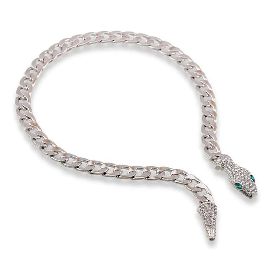 Snake Charmer Silver Chain Statement Necklace-Necklace