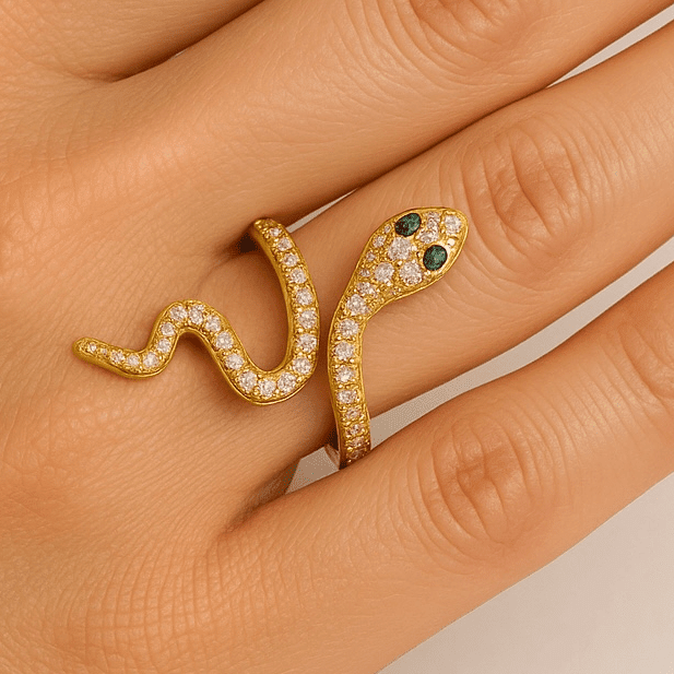 Snake Gold Sparkles Adjustable Ring - Ring