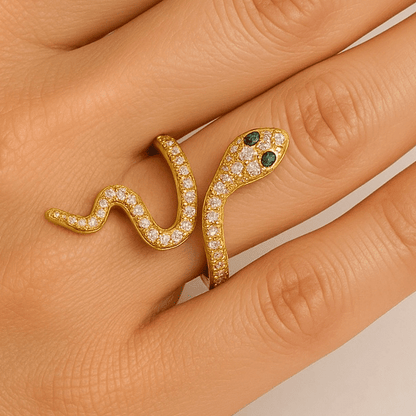 Snake Gold Sparkles Adjustable Ring - Ring