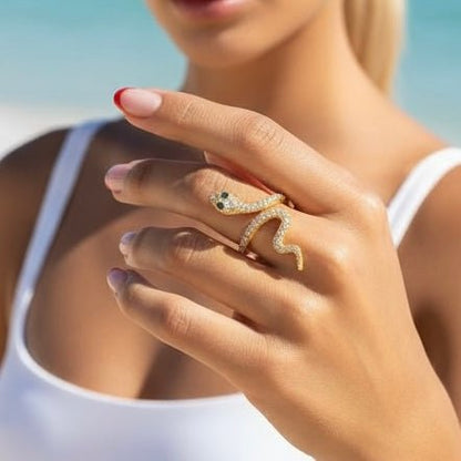 Snake Gold Sparkles Adjustable Ring - Ring