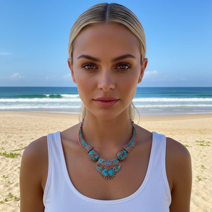 Sterling Silver and Turquoise Udaipur Necklace - 