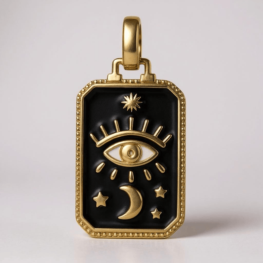 Tarot Card Charm 'Evil Eye' Black and Gold - Charm