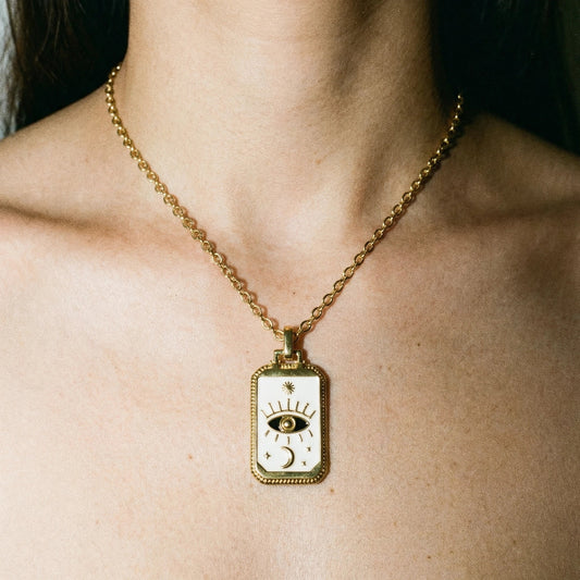 Tarot Card Evil Eye White Necklace - Necklace