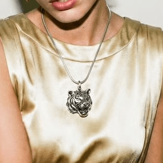 Tiger Head Sterling Silver Necklace - 