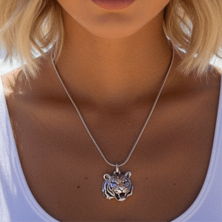 Tiger Head Sterling Silver Necklace - 