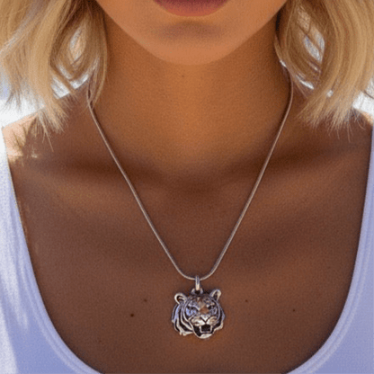 Tiger Head Sterling Silver Necklace - 
