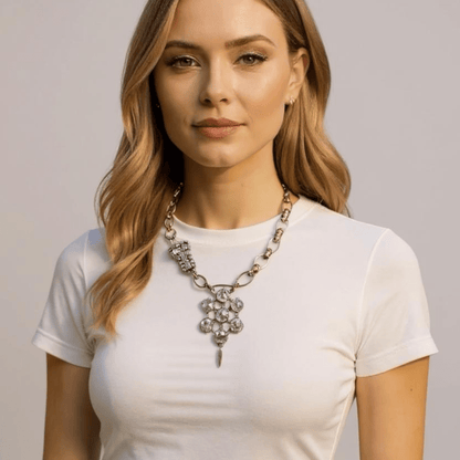 Vintage Bespoke Antique Gold and Diamante Necklace - Necklace
