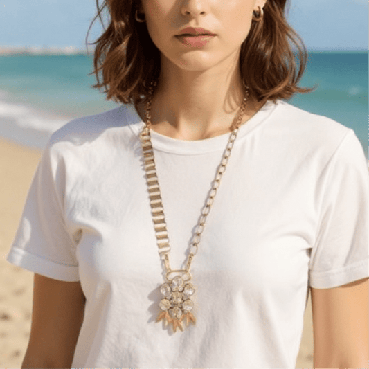 Vintage Bespoke Antique Gold and Sterling Silver Statement Long Necklace - Necklace