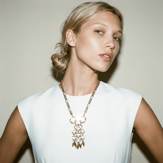 Vintage Bespoke Antique Gold and Sterling Silver Statement Long Necklace - Necklace