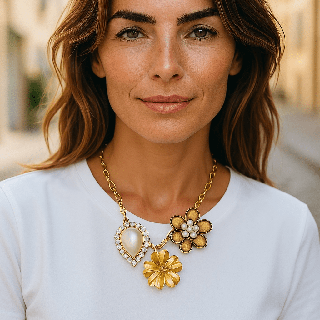 Vintage Bespoke Autumn Blooms Necklace and Brooch - 
