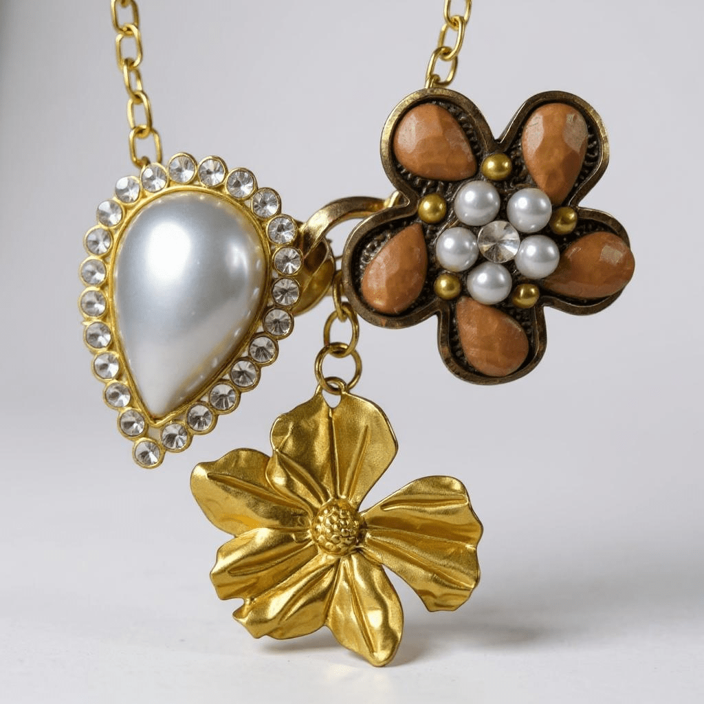Vintage Bespoke Autumn Blooms Necklace and Brooch - 