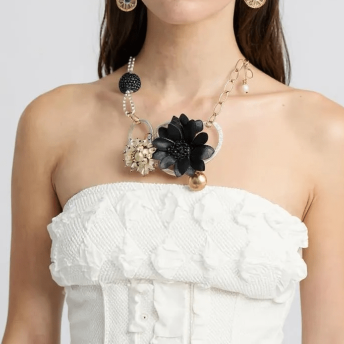 Vintage Bespoke Black Rose and Gold Necklace - Necklace