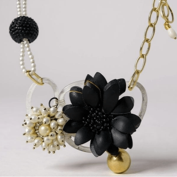 Vintage Bespoke Black Rose and Gold Necklace - Necklace