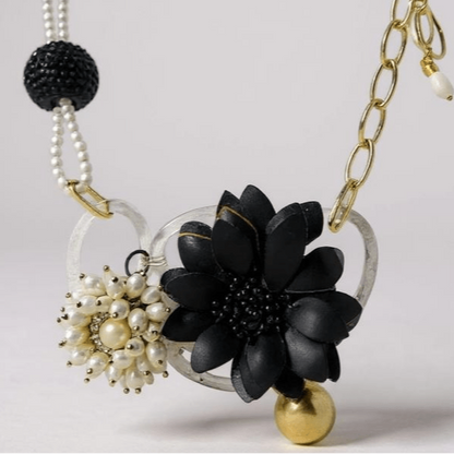 Vintage Bespoke Black Rose and Gold Necklace - Necklace