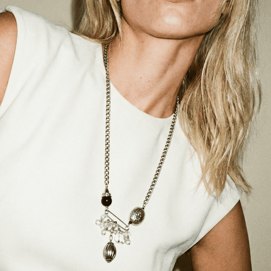 Vintage Bespoke Gunmetal Silver Necklace - 