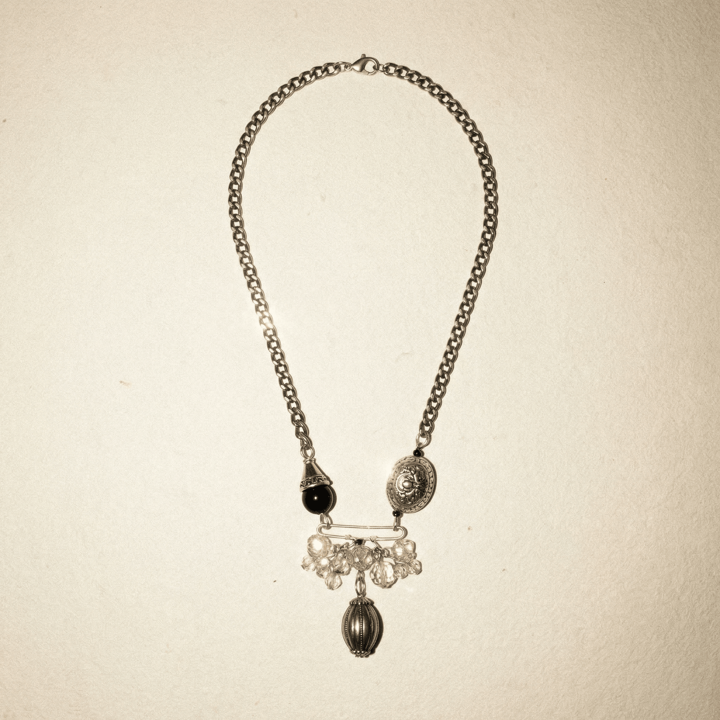 Vintage Bespoke Gunmetal Silver Necklace - 