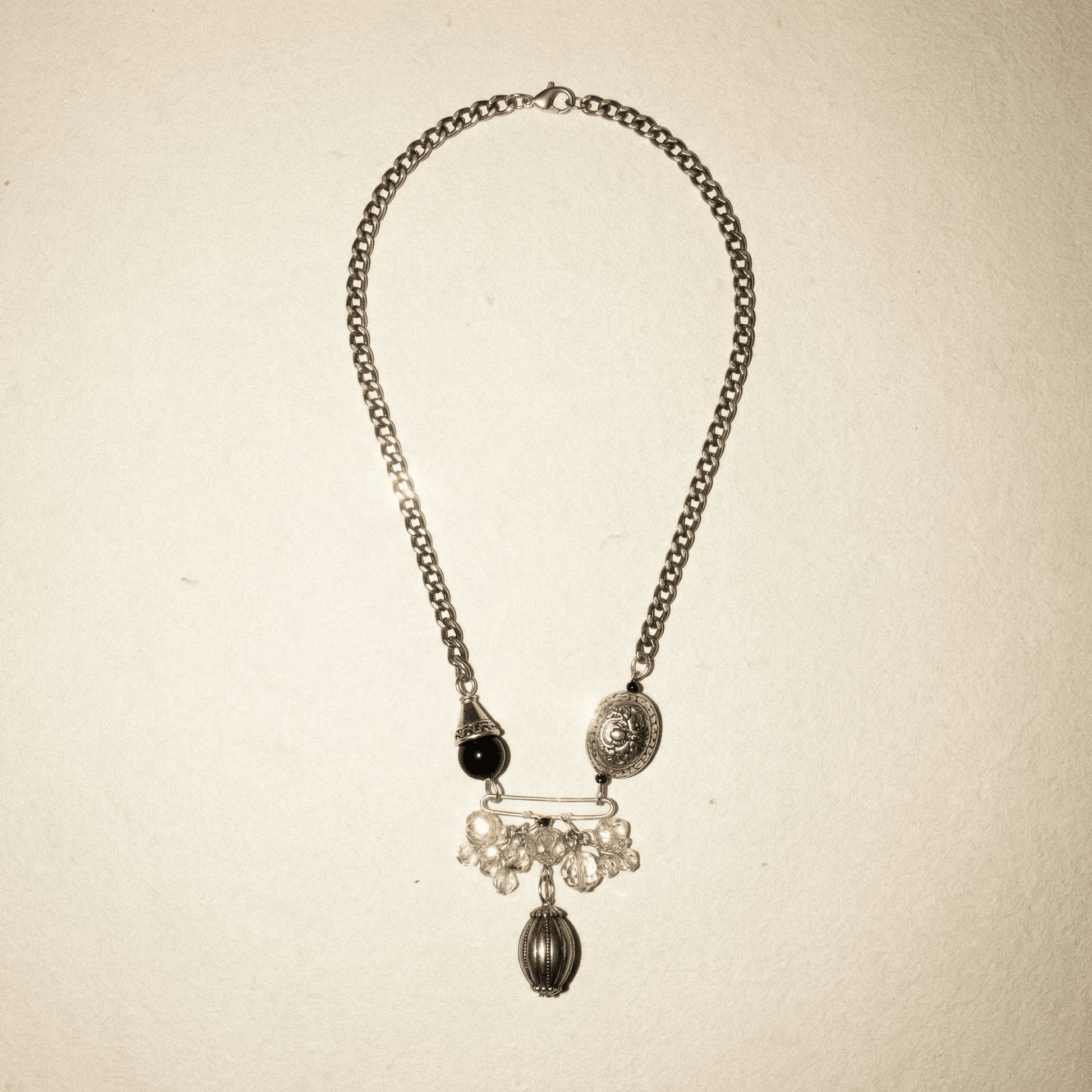 Vintage Bespoke Gunmetal Silver Necklace - 