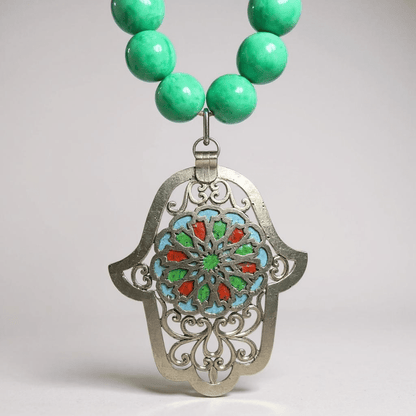 Vintage Bespoke Hamsa 925 Hand Necklace - 