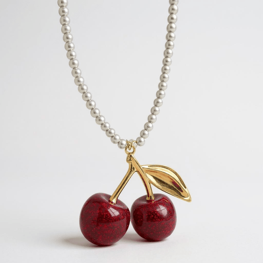 Vintage Bespoke Pearl and Cherry Statement Necklace - 