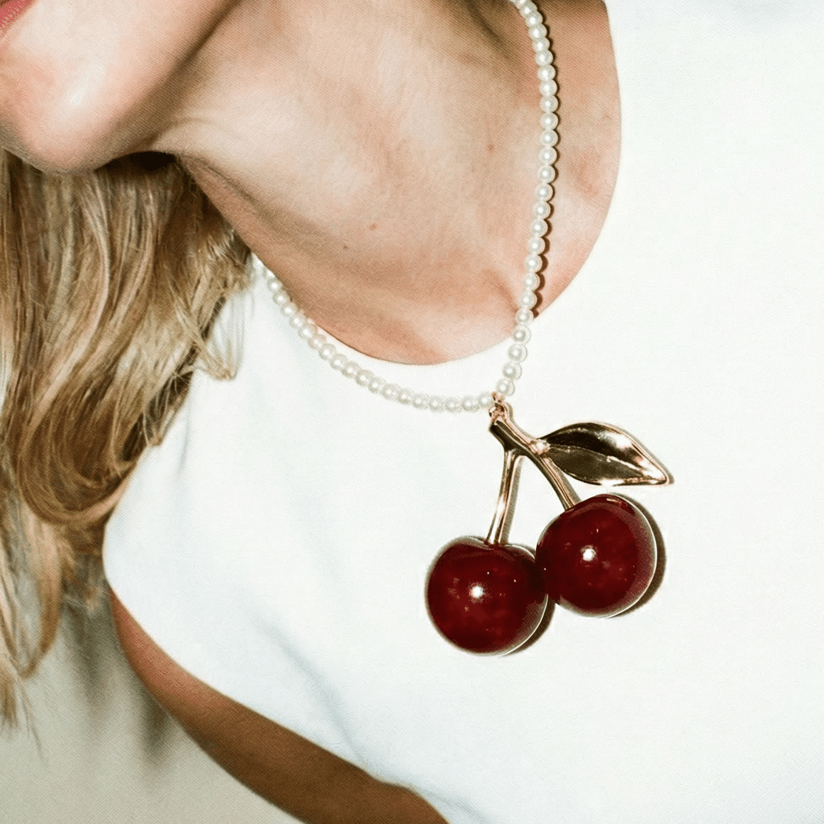 Vintage Bespoke Pearl and Cherry Statement Necklace - 