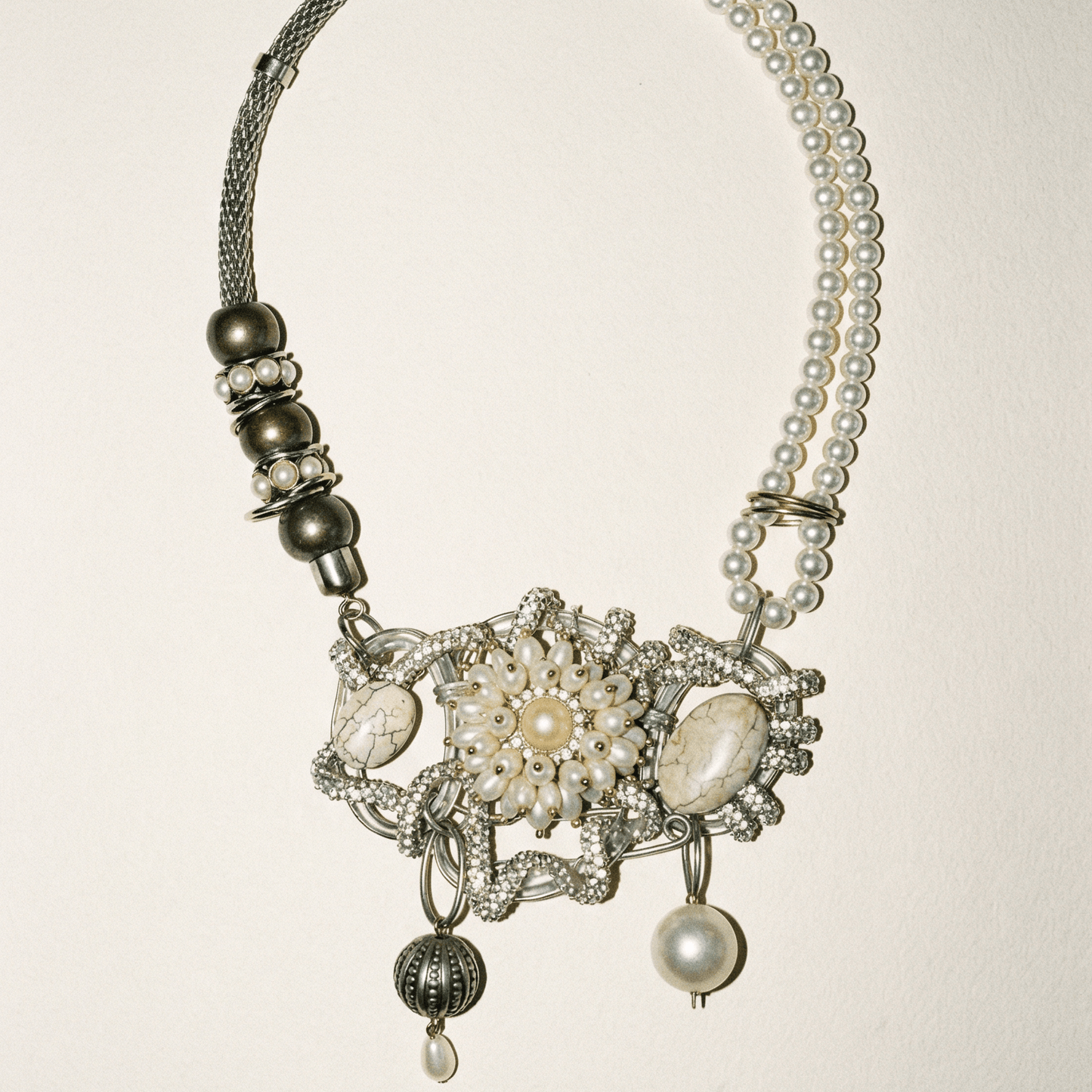 Vintage Bespoke Pearl and Silver Necklace - Necklace