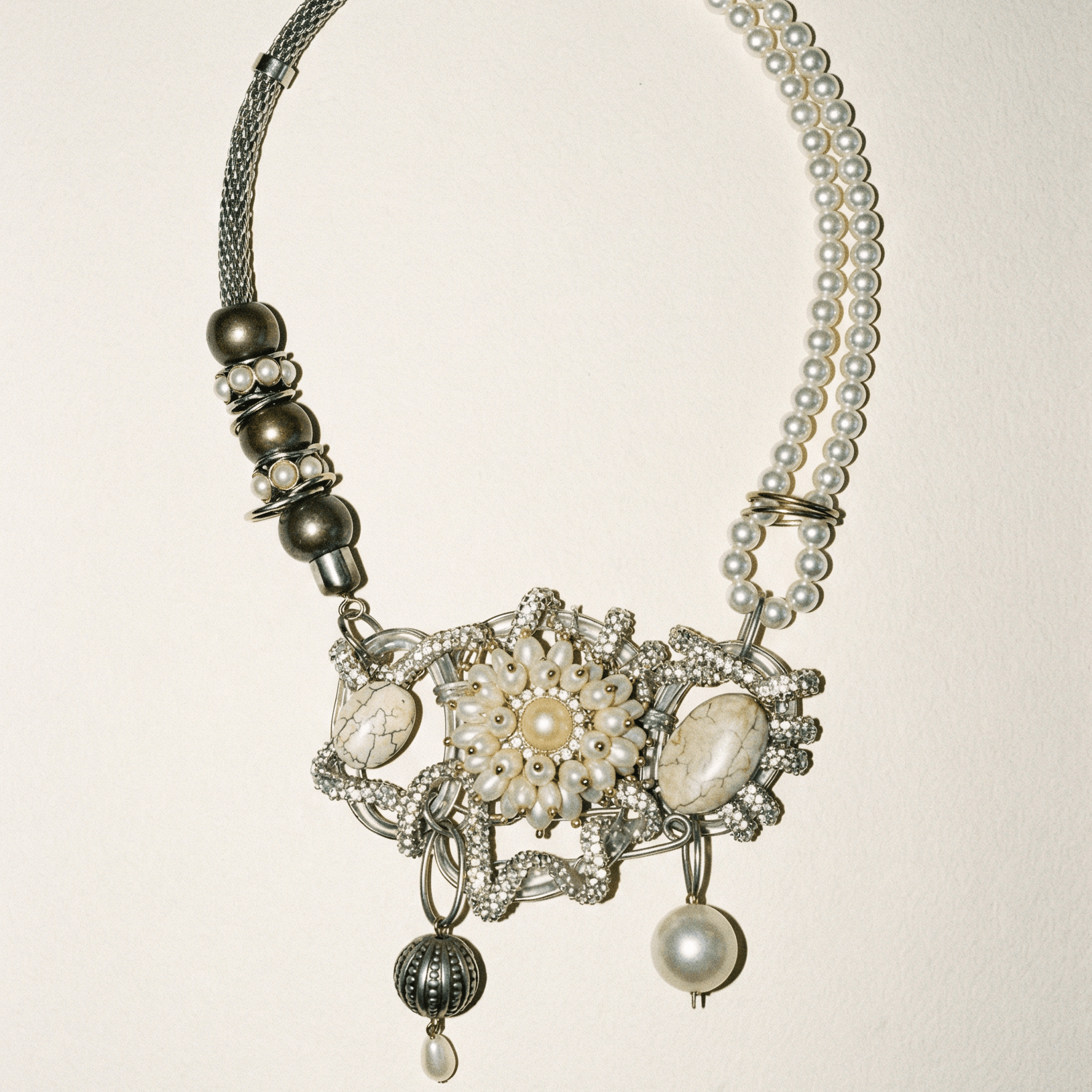 Vintage Bespoke Pearl and Silver Necklace - Necklace