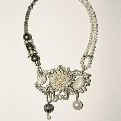 Vintage Bespoke Pearl and Silver Necklace - Necklace