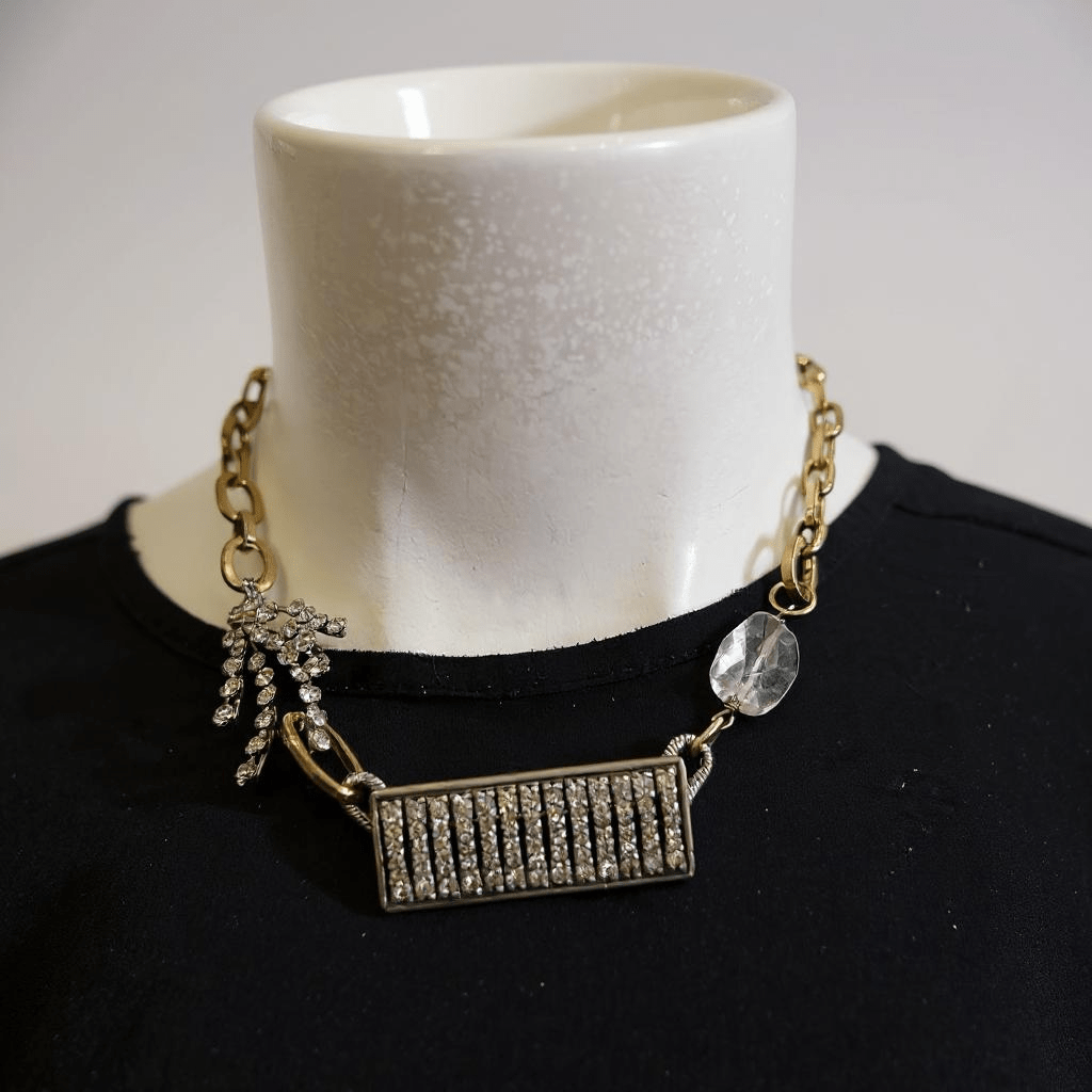 Vintage Bespoke Rectangle Silver and Gold Necklace - Necklace