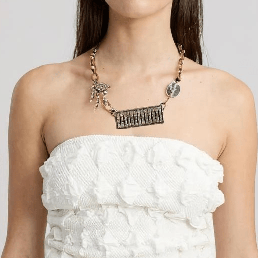 Vintage Bespoke Rectangle Silver and Gold Necklace - Necklace