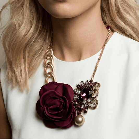 VINTAGE BESPOKE ROSE AND GOLD STATEMENT NECKLACE - 