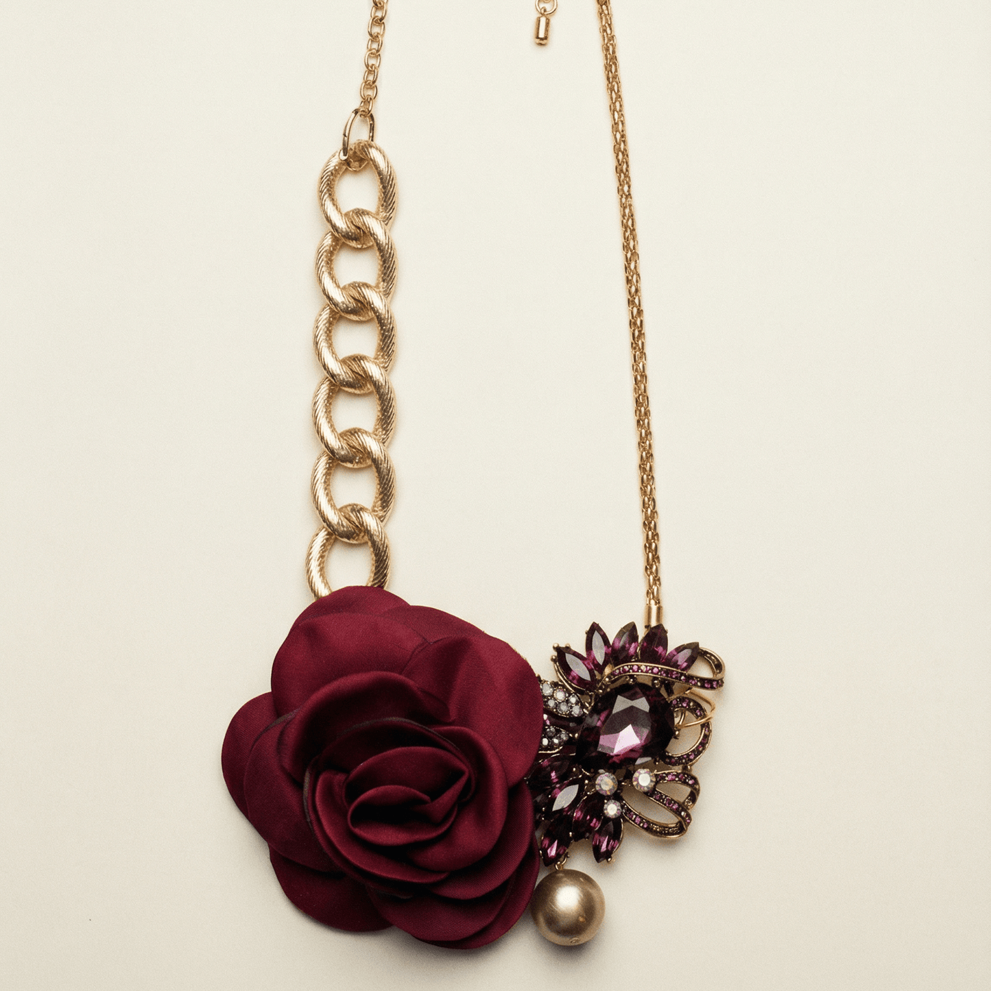 VINTAGE BESPOKE ROSE AND GOLD STATEMENT NECKLACE - 