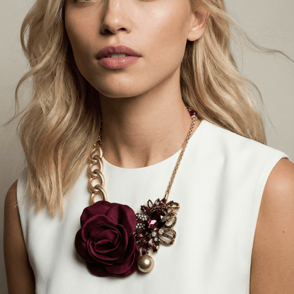 VINTAGE BESPOKE ROSE AND GOLD STATEMENT NECKLACE - 